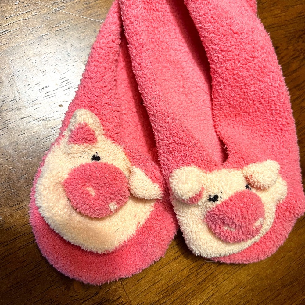 cute pink fuzzy pig sock slippers